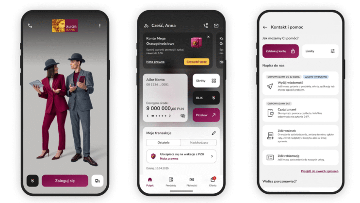 screeny nowej aplikacji Alior Bank