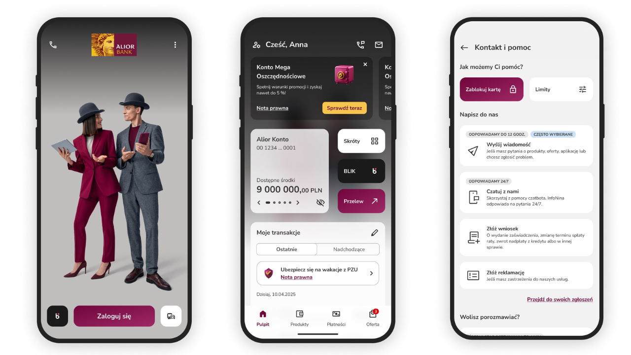 screeny nowej aplikacji Alior Bank